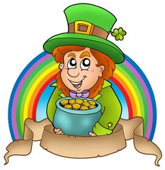 Canvas Print - Banner with cartoon leprechaun