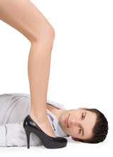 Brightly Picture Of Young Man Holding Female Leg In High Heels