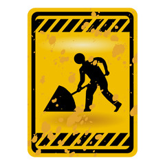 Grunge men at work warning sign isolated over white