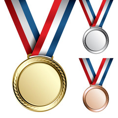 three detailed vector medals - gold, silver and bronze