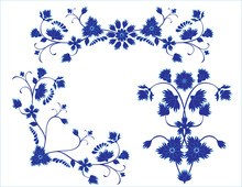Set Of Blue Floral Elements For Design