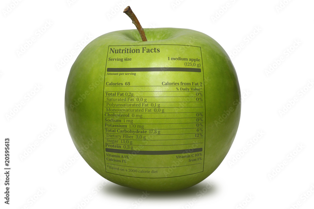 Green apple with nutrition facts Stock Photo | Adobe Stock