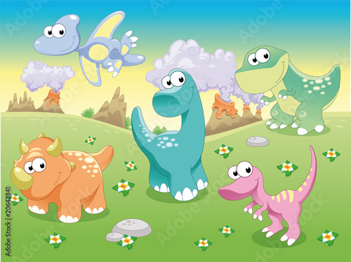 Naklejka dekoracyjna Dinosaurs Family with background, vector illustration.