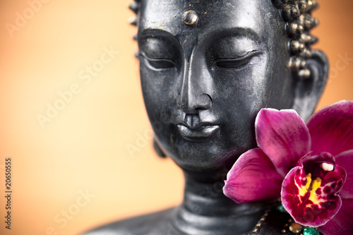 Board z aluminiowym obramowaniem Budda i kwiat orchidei