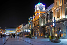 China Beijing Qianmen Old Shopping Street At Night