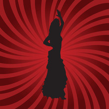 Flamenco Dancer Silhouette On Red Background