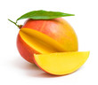 mango with a leaf and a slice