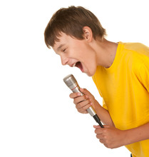 Boy With Microphone On White