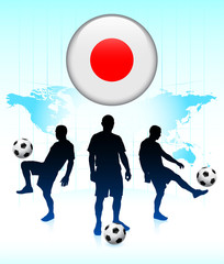 Wall Mural - Japan Flag Icon on Internet Button with Soccer Team