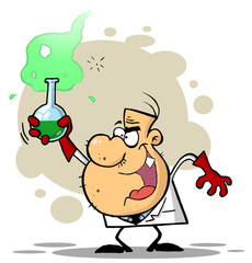 Wall Mural - Crazy Scientist Holds Bubbling Beaker Of Chemicals