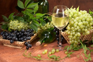 Wall Mural - White dry wine, fresh clusters of a grapes