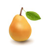 Yellow Pear With Green Leave On A White Background
