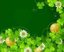 Patrick's Day Background: Clover Glade And Golden Coins 3