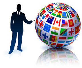 Canvas Print - Businessman Presenting Flags Globe