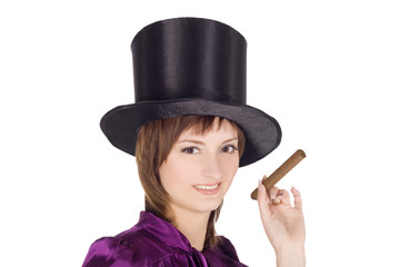 Brightly pictures of lovely girl in top hat (cylinder)