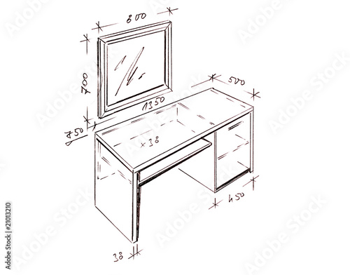Modern Interior Design Desk Freehand Drawing Buy This