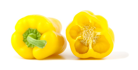 Sticker - Yellow bell peppers isolated on white background.