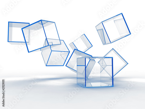 Abstract glass blue cubes on a white background