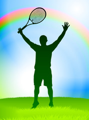 Canvas Print - Tennis Player on Rainbow Background