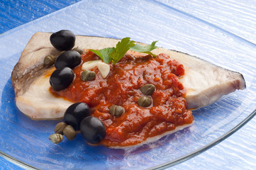 Sticker - messinese swordfish typical sicily recipe with olive and caper