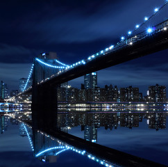 Wall Mural - Brooklyn Bridge and Manhattan Skyline At Night, New York City