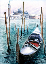 Gondola In Winter-watercolor.My Own Artwork.