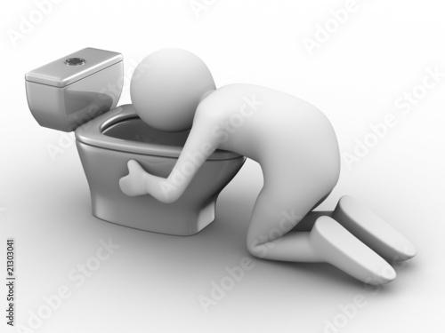 Fotografie, Obraz man over toilet bowl on white background. Isolated 3D image