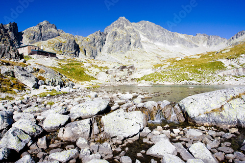 Board z aluminiowym obramowaniem Pięć spisów górskich i domków teryho, wysokie tatry, słowacja