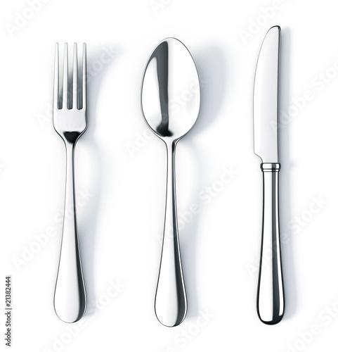 Fotografie, Obraz Fork spoon and knife isolated on white background