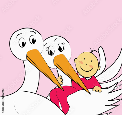 Parents Cigogne Bebe Fille Fond Rose Stock Illustration Adobe Stock Parents Cigogne Bebe Fille Fond Rose Stock Illustration Adobe Stock