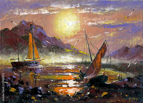 Nowoczesny obraz na płótnie Sea landscape with sailing vessels