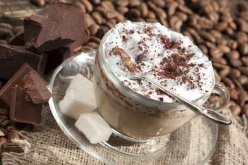 cafe cappuccino with chocolate