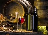 Fototapeta  - the still life with red wine and barrels