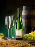 Fototapeta  - the still life with white wine and cluster