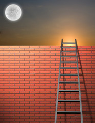 Poster - Ladder leans on wall with sky