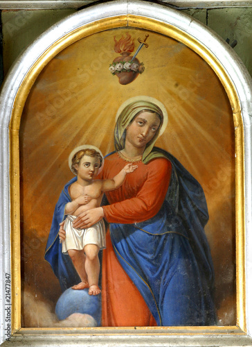 Board z aluminiowym obramowaniem Błogosławiona Dziewica Maryja z Dzieciątkiem Jezus