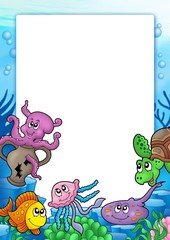 Sticker - Frame with various marine animals