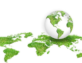 globe on the green grass map