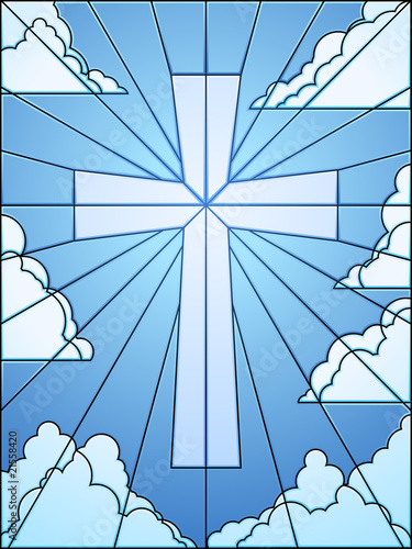 Naklejka - mata magnetyczna na lodówkę Stained glass cross in sky