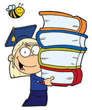 Bee Over A Blond Graduate School Girl Carrying A Stack Of Books