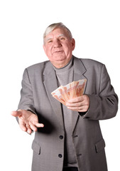 Elderly man with money in hands