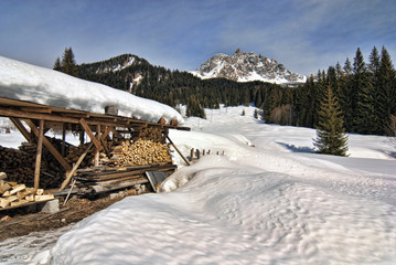 Canvas Print - Snow on the Dolomites Mountains, Italy