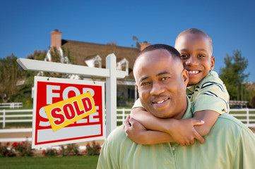 Wall Mural - Father and Son In Front of Real Estate Sign and Home