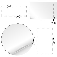 Wall Mural - Vector set of cutoff paper coupons with scissors sign.
