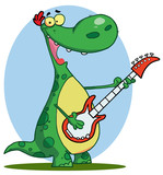 Fototapeta Dinusie - Dinosaur plays guitar