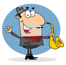 Cartoon Saxophonist Man