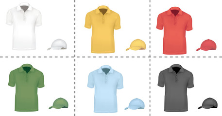 Photo-realistic vector illustration. Six polo shirts with caps.