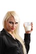 beautiful woman with a glass of milk (white background)