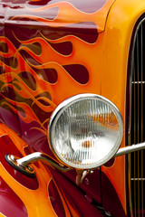 Wall Mural - colorful hot rod flaming paintwork and headlight