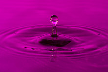 Close-up Of A Droplet, Falling In The Purple Water